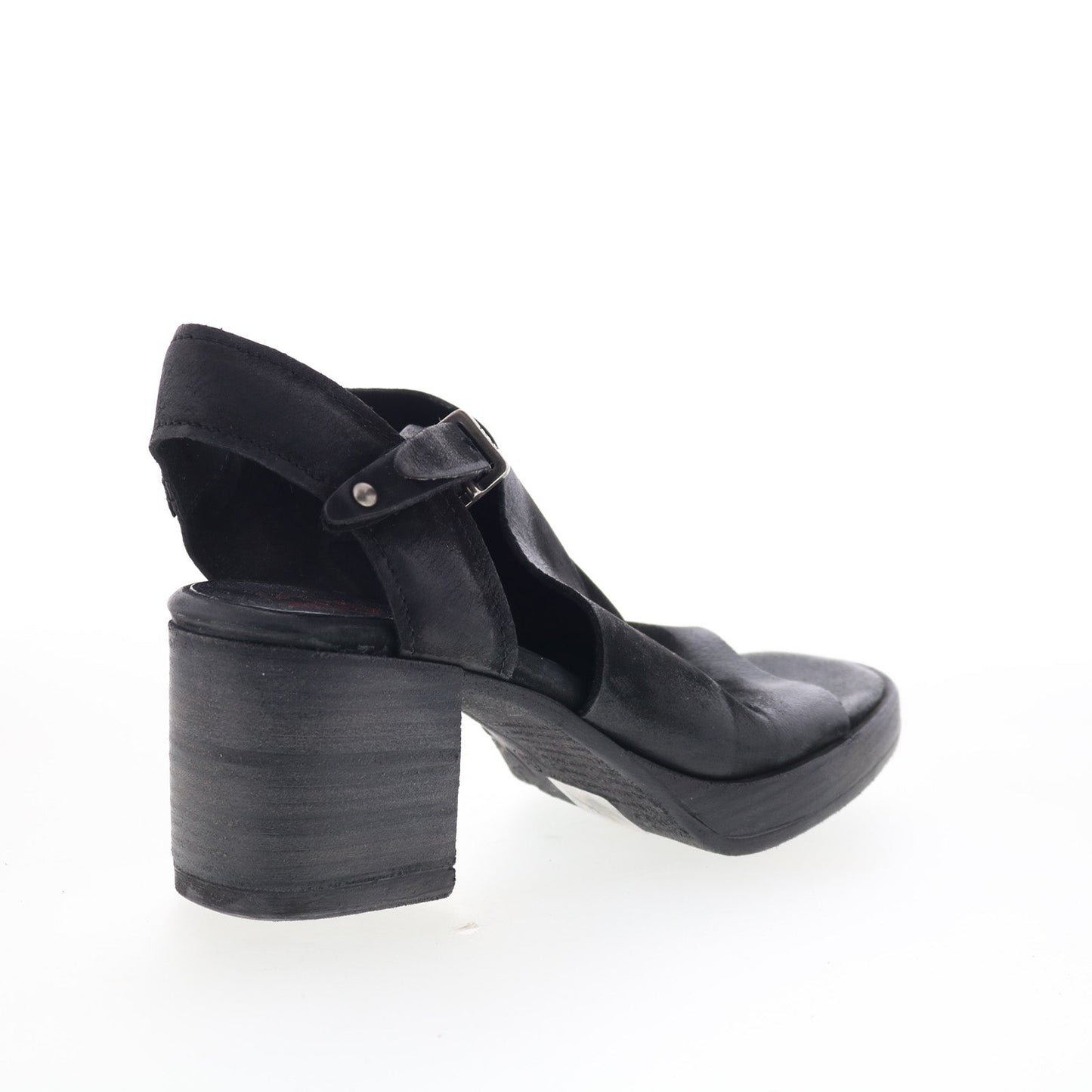 A.S. 98 Aston Womens Black Leather Hook & Loop Heeled Sandals Shoes