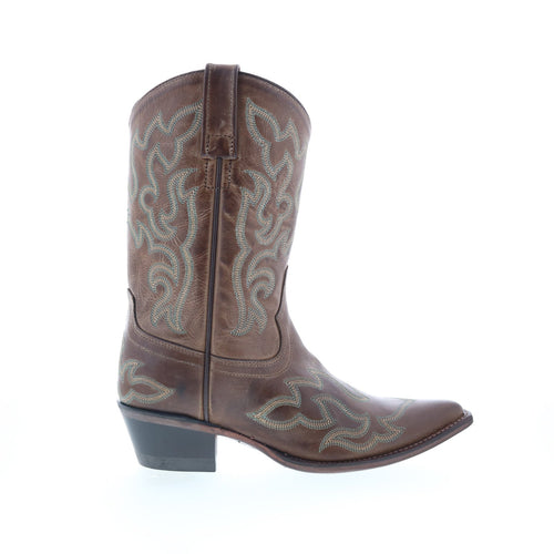 Jama Old West 18051 Womens Brown Leather Slip On Cowboy Western Boots