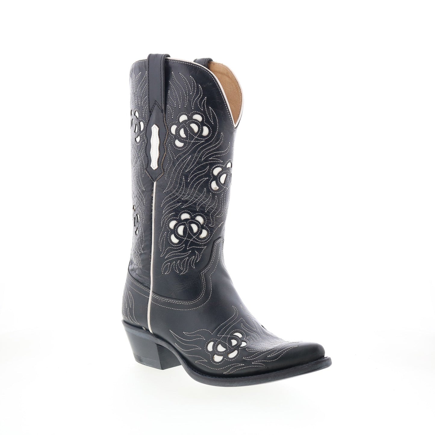 Jama Old West 18058 Womens Black Leather Slip On Cowboy Western Boots