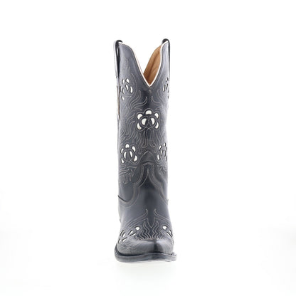 Jama Old West 18058 Womens Black Leather Slip On Cowboy Western Boots
