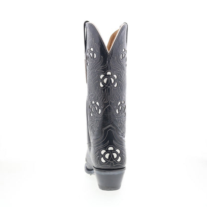 Jama Old West 18058 Womens Black Leather Slip On Cowboy Western Boots
