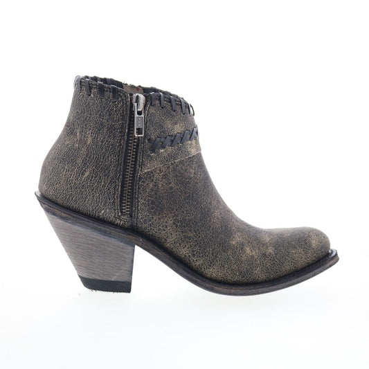 Jama Old West Snip Toe 18155 Womens Gray Leather Zipper Western Boots