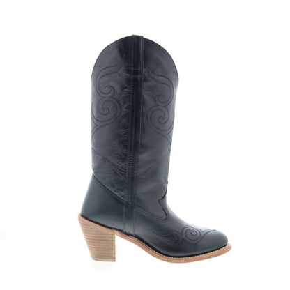 Jama Old West 18167 Womens Black Leather Slip On Cowboy Western Boots