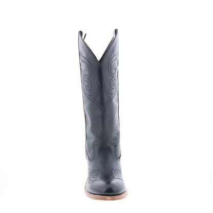 Jama Old West 18167 Womens Black Leather Slip On Cowboy Western Boots