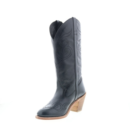 Jama Old West 18167 Womens Black Leather Slip On Cowboy Western Boots