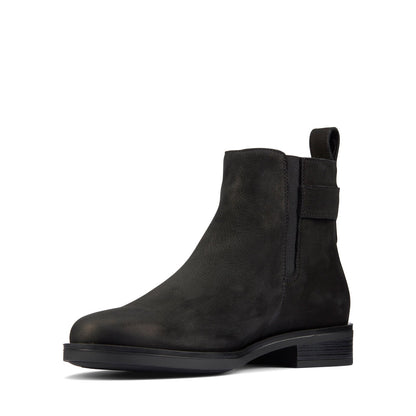 Clarks Memi LO 26162170 Womens Black Nubuck Zipper Ankle & Booties Boots