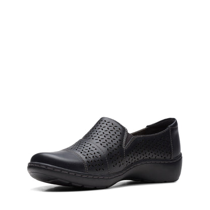 Clarks Cora Drift 26170466 Womens Black Leather Slip On Loafer Flats Shoes