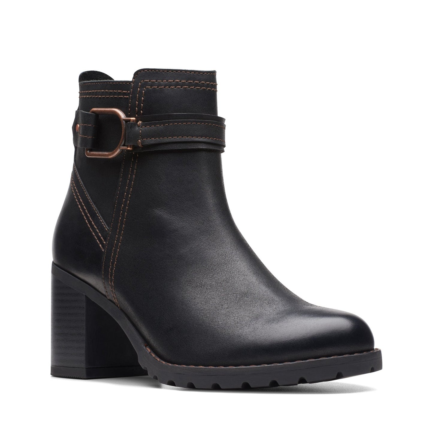 Clarks Leda Strap 26174959 Womens Black Leather Ankle & Booties Boots