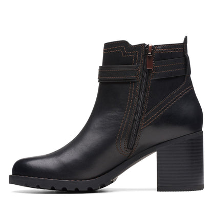 Clarks Leda Strap 26174959 Womens Black Leather Ankle & Booties Boots