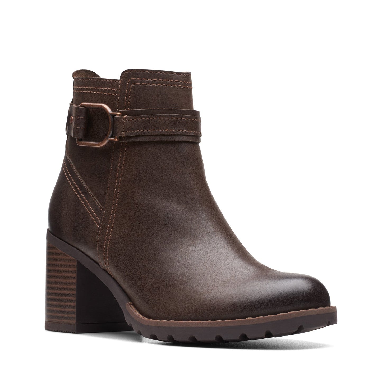 Clarks Leda Strap 26174960 Womens Brown Wide Leather Ankle & Booties Boots