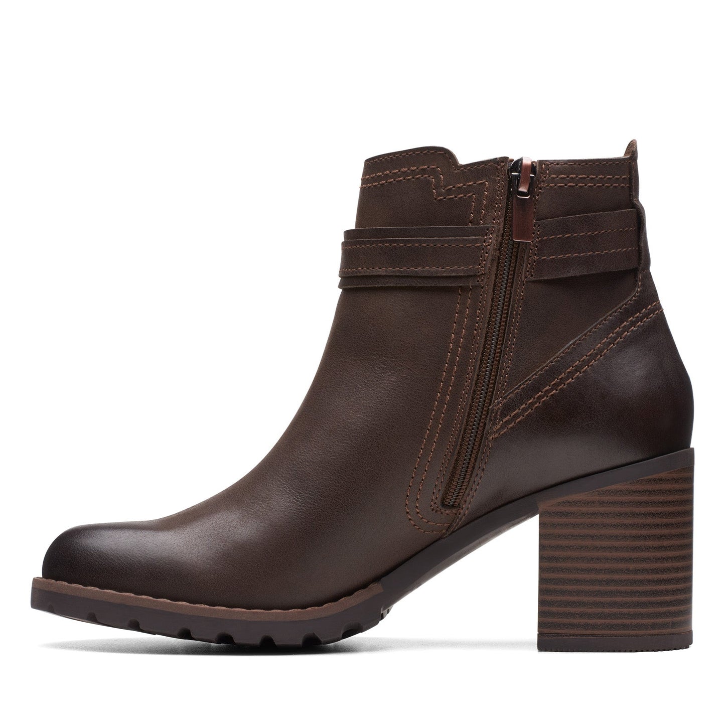 Clarks Leda Strap 26174960 Womens Brown Wide Leather Ankle & Booties Boots