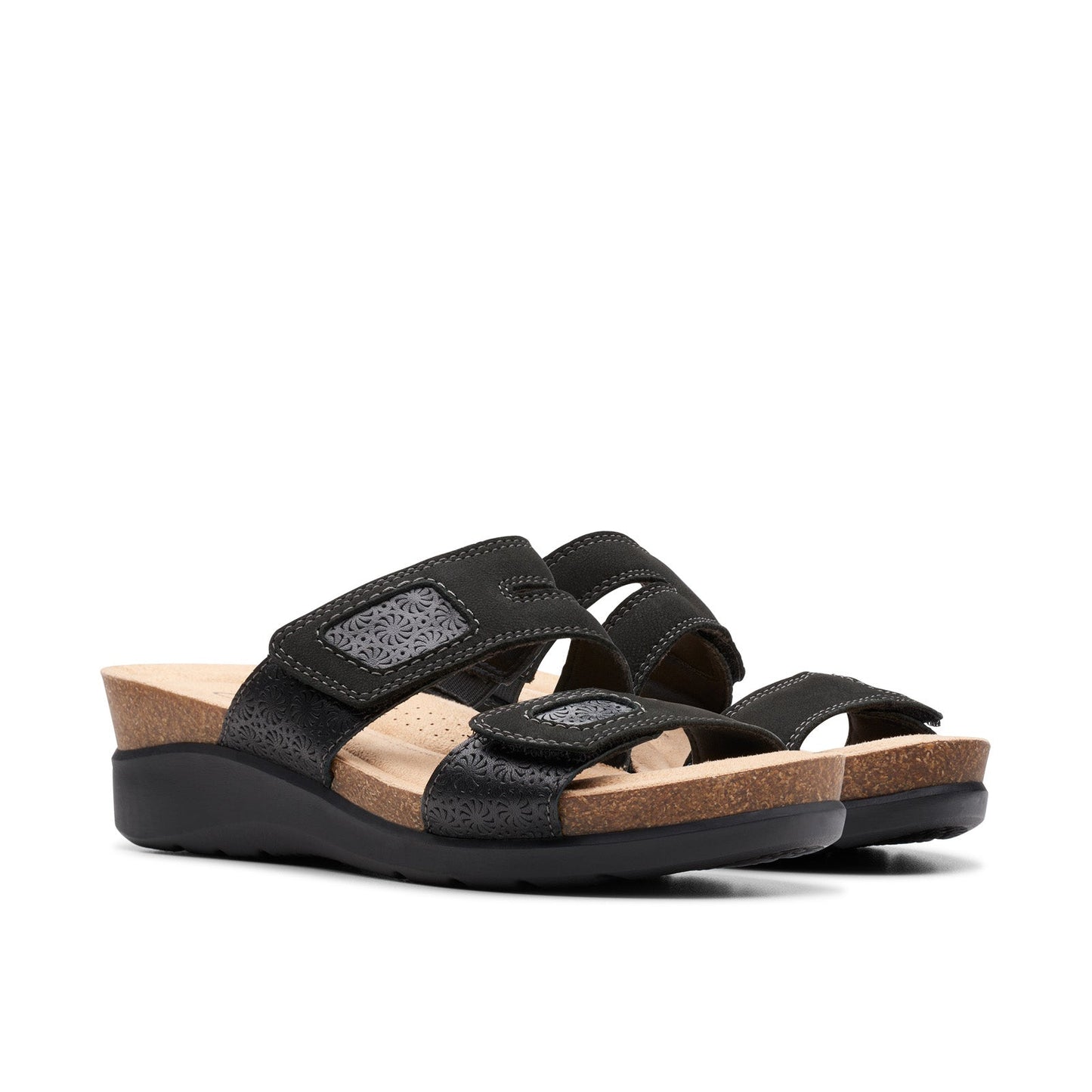 Clarks Calenne Maye 26177042 Womens Black Leather Strap Wedges Sandals Shoes