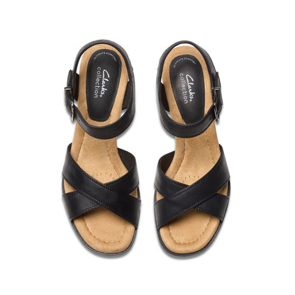 Clarks Emmalae Iris 26181664 Womens Black Leather Wedges Heels Shoes