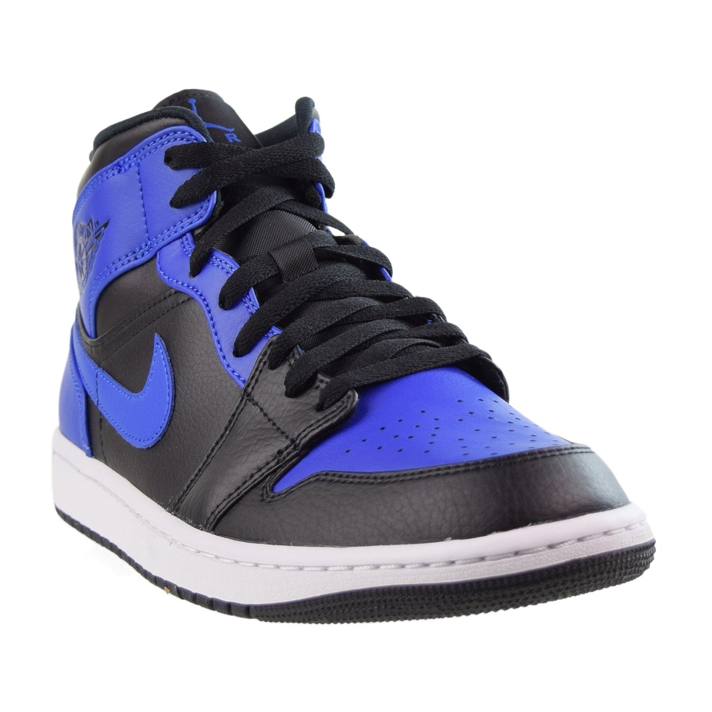 Jordan 1 Mid Leather Men's Shoes Black-Hyper Royal-White