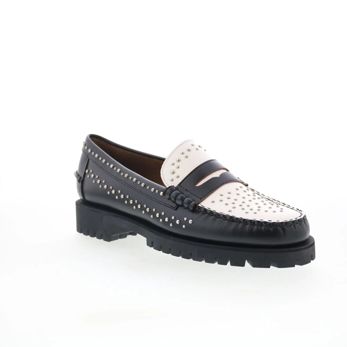Sebago Dan Lug Studs 731278W-987 Womens Black Loafers & Slip Ons Penny Shoes