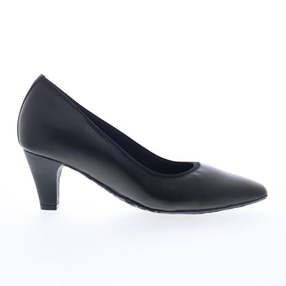 Ros Hommerson Karat 75069-10 Womens Black Wide Leather Pumps Heels Shoes
