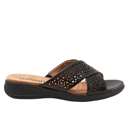 Softwalk Tillman S1502-010 Womens Black Leather Slides Sandals Shoes