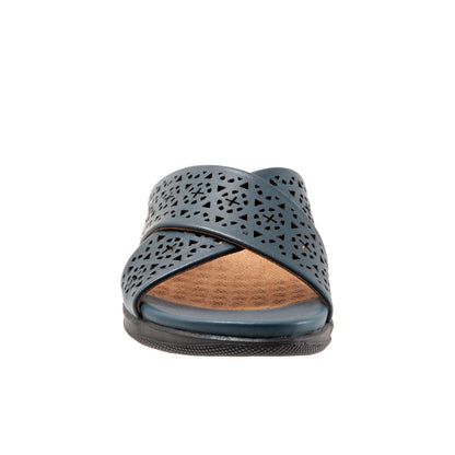 Softwalk Tillman S1502-411 Womens Blue Leather Slip On Slides Sandals Shoes