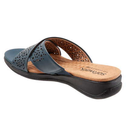 Softwalk Tillman S1502-411 Womens Blue Leather Slip On Slides Sandals Shoes