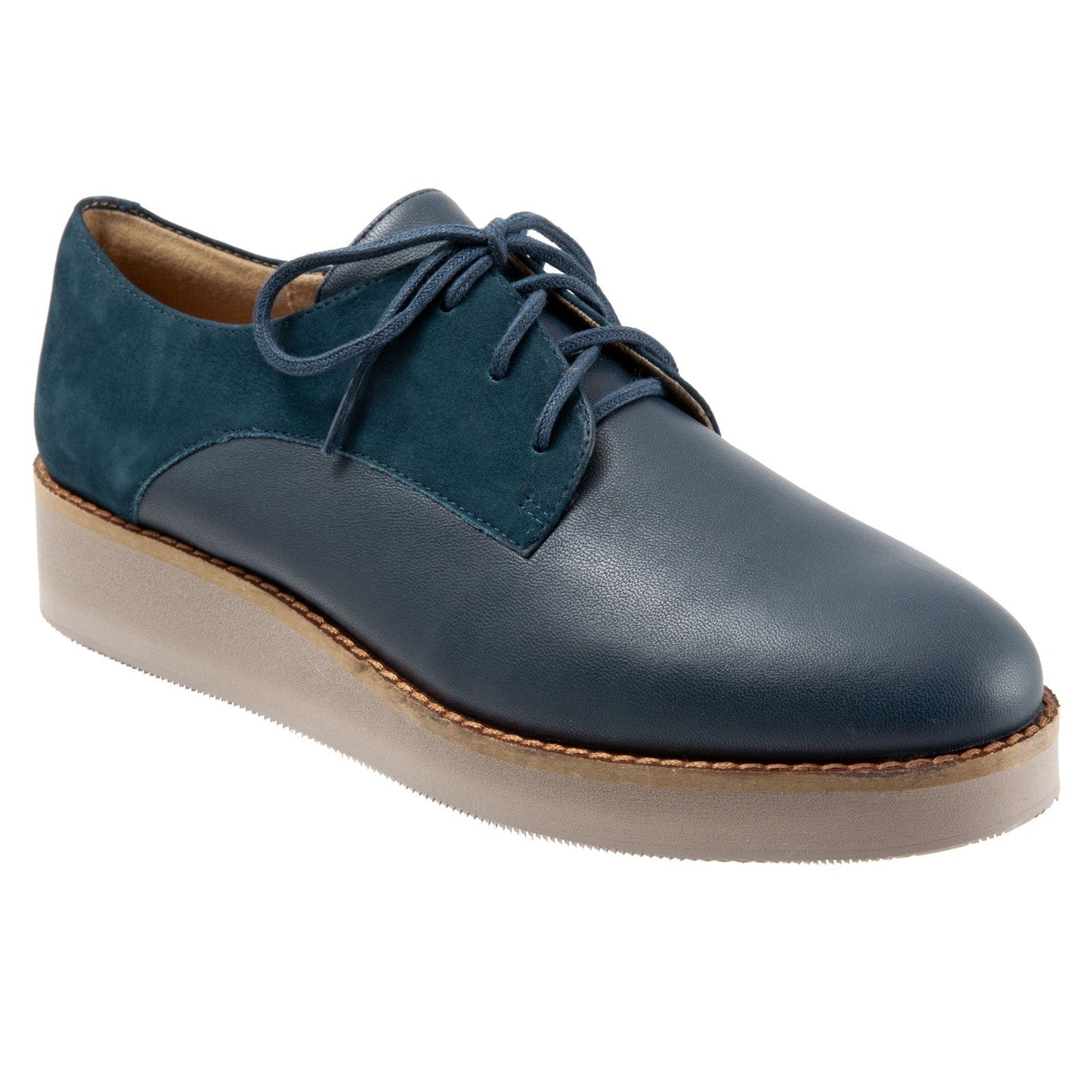Softwalk Willis S1811-465 Womens Blue Leather Lace Up Oxford Flats Shoes