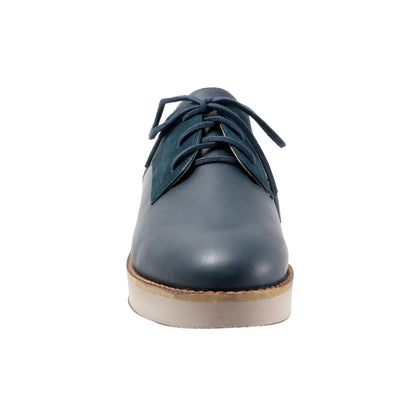 Softwalk Willis S1811-465 Womens Blue Leather Lace Up Oxford Flats Shoes