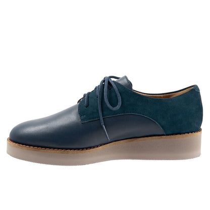 Softwalk Willis S1811-465 Womens Blue Leather Lace Up Oxford Flats Shoes
