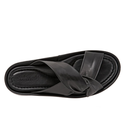 Softwalk Emmie S2221-001 Womens Black Wide Leather Strap Sandals Shoes