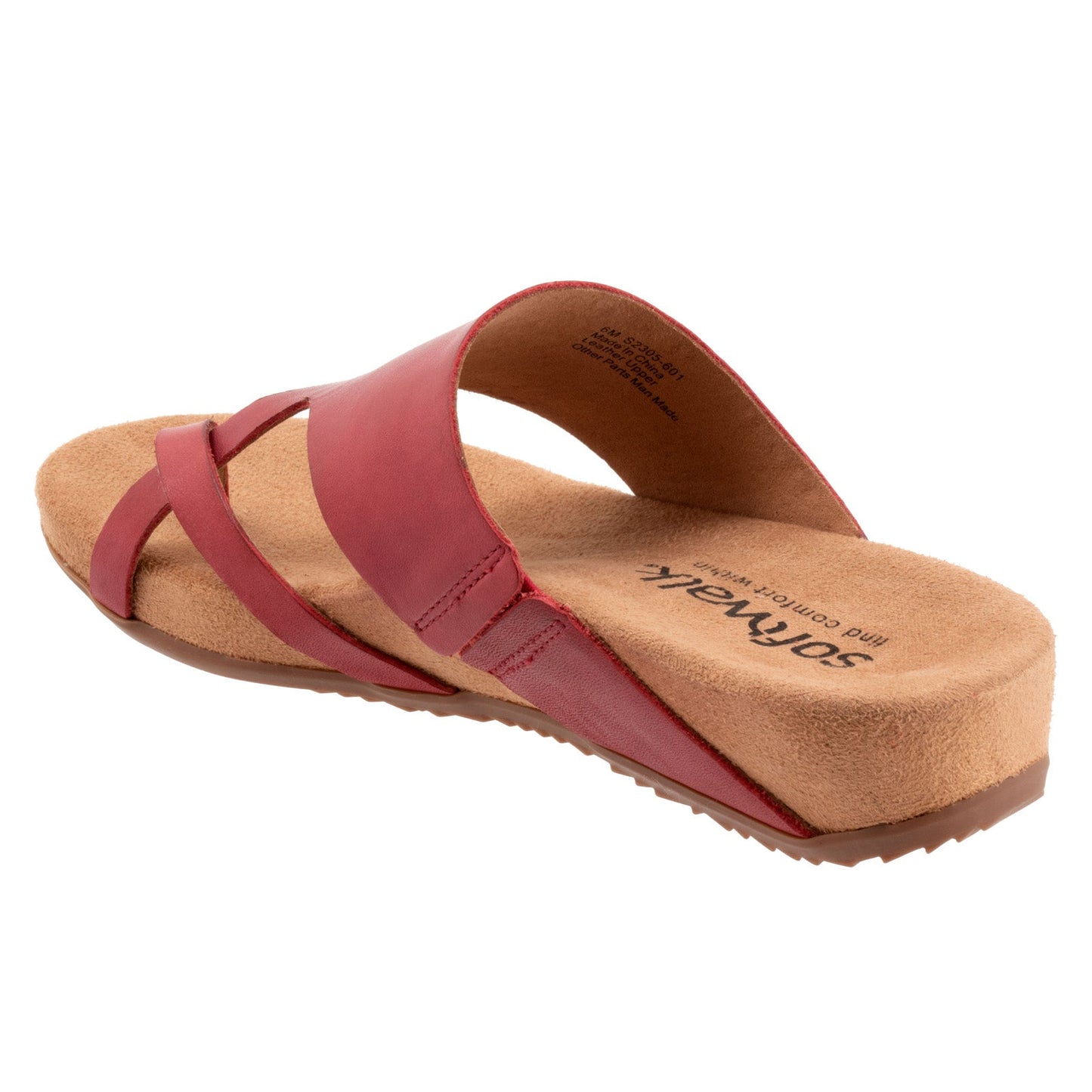 Softwalk Blaine S2305-601 Womens Red Leather Slip On Slides Sandals Shoes