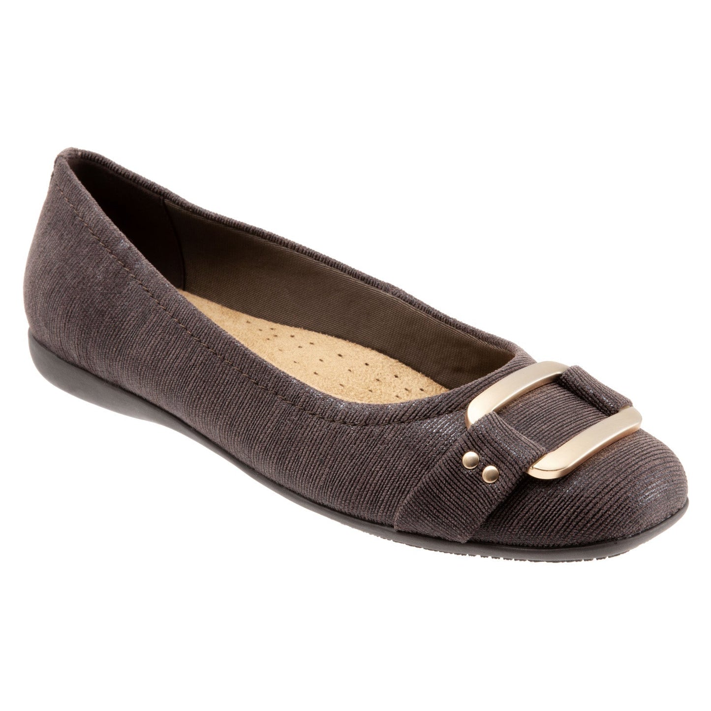 Trotters Sizzle T1251-200 Womens Brown Narrow Leather Ballet Flats Shoes
