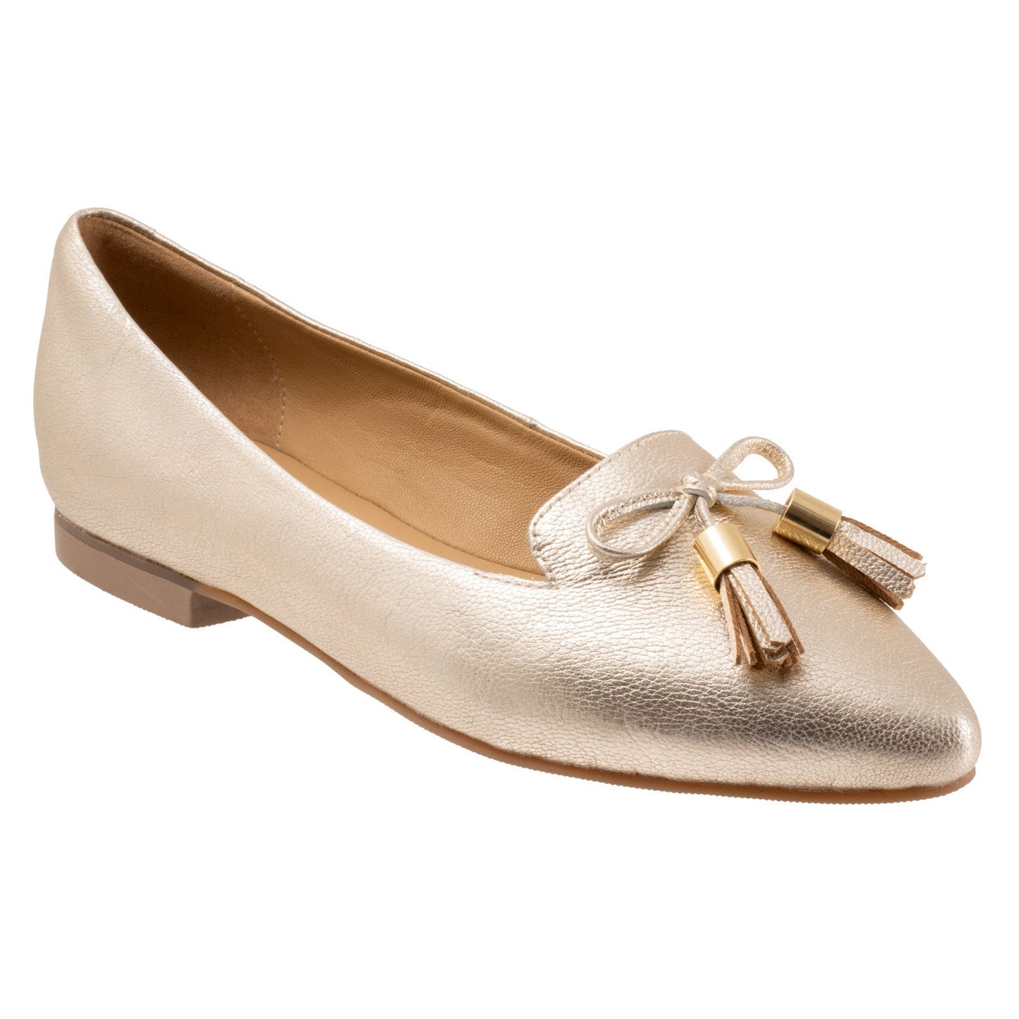 Trotters Hope T2162-719 Womens Gold Leather Slip On Loafer Flats Shoes