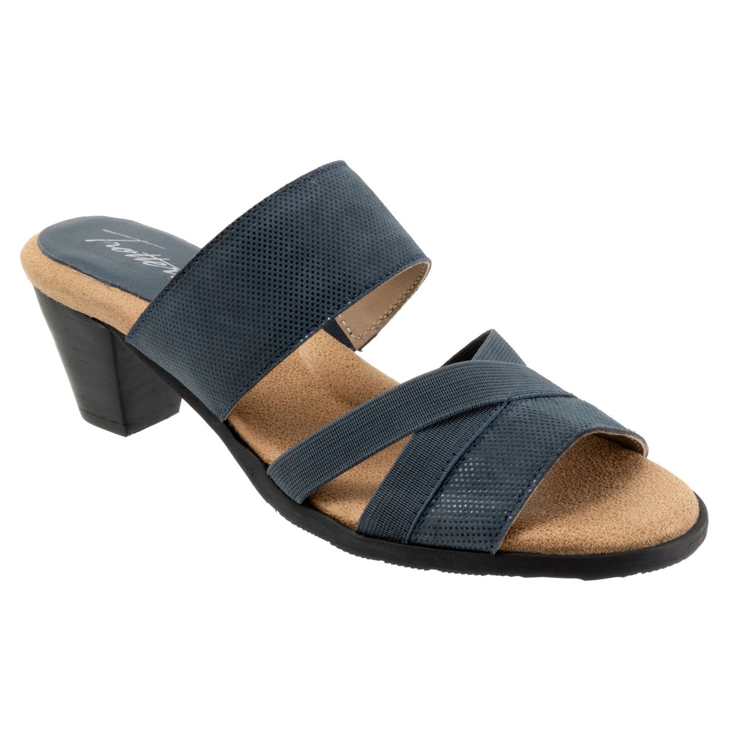 Trotters Maxine T2207-406 Womens Blue Leather Slip On Heeled Sandals Shoes