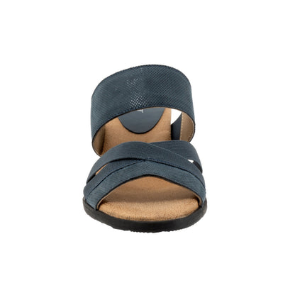 Trotters Maxine T2207-406 Womens Blue Leather Slip On Heeled Sandals Shoes