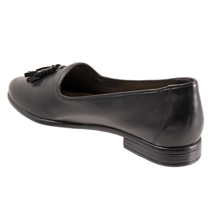 Trotters Liz Tassel T2224-054 Womens Black Leather Loafer Flats Shoes