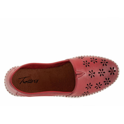Trotters Rosie T2233-600 Womens Red Leather Slip On Loafer Flats Shoes