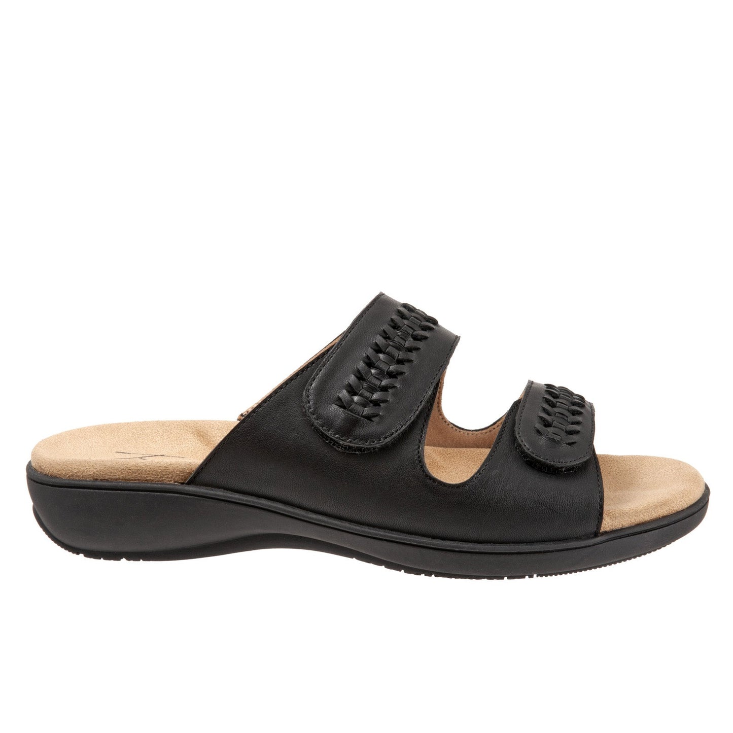 Trotters Ruthie Woven T2234-001 Womens Black Leather Slides Sandals Shoes