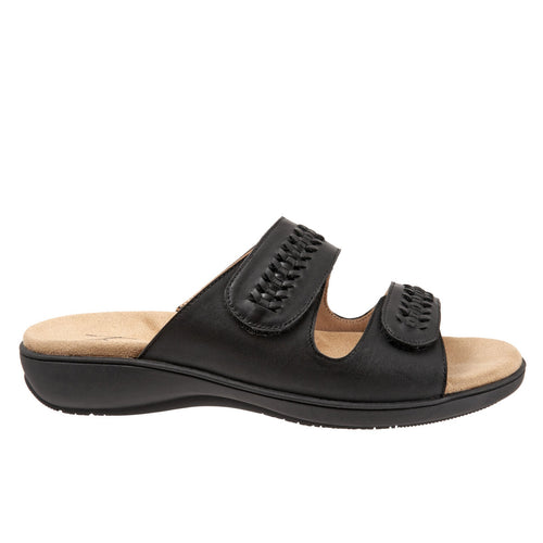 Trotters Ruthie Woven T2234-001 Womens Black Leather Slides Sandals Shoes