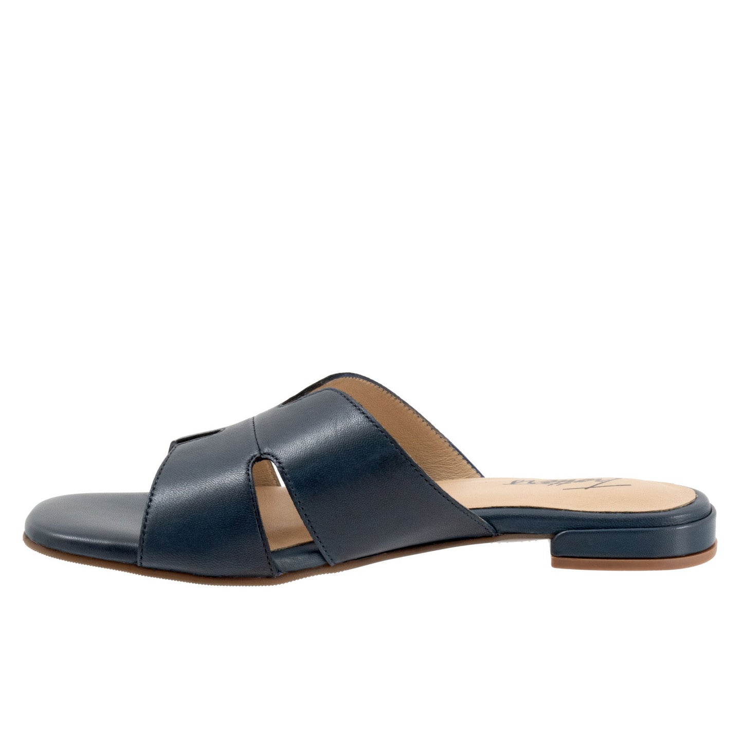 Trotters Nell T2316-400 Womens Blue Leather Slip On Slides Sandals Shoes