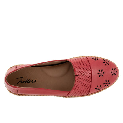 Trotters Ruby Perf T2320-600 Womens Red Leather Slip On Loafer Flats Shoes