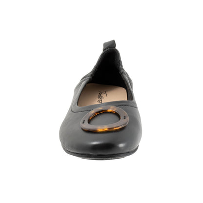 Trotters Gia Ornament T2324-001 Womens Black Leather Ballet Flats Shoes