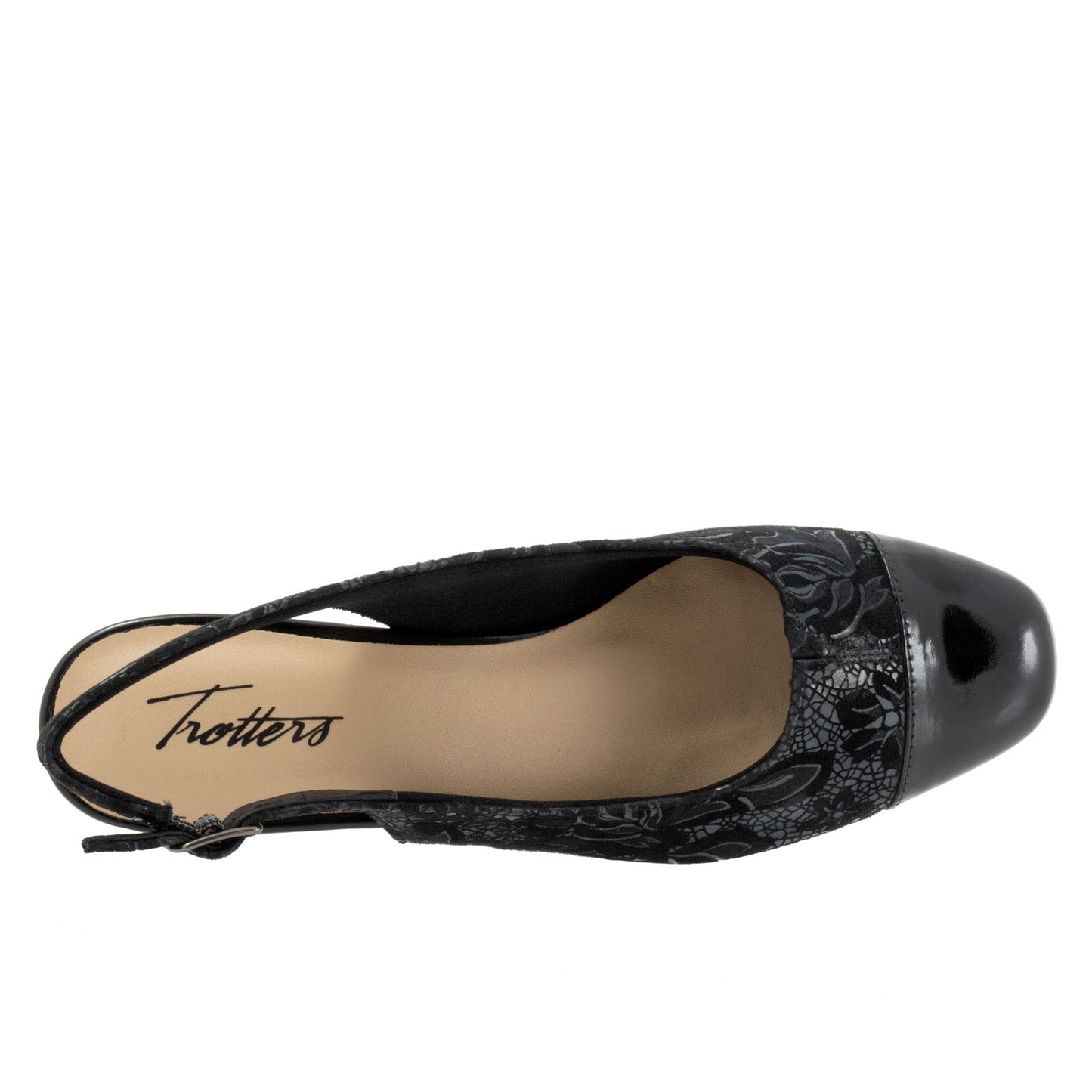 Trotters Dea T7001-061 Womens Black Leather Hook & Loop Slingback Heels Shoes