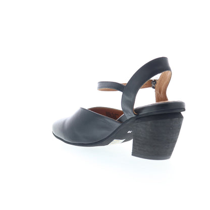 Miz Mooz Alina Womens Black Leather Hook & Loop Strap Heels Shoes