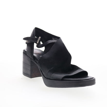 A.S. 98 Aston Womens Black Leather Hook & Loop Heeled Sandals Shoes