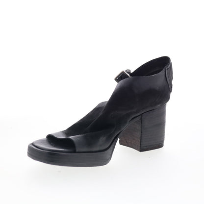 A.S. 98 Aston Womens Black Leather Hook & Loop Heeled Sandals Shoes