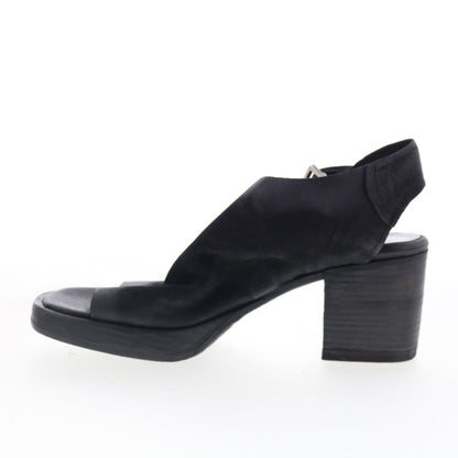 A.S. 98 Aston Womens Black Leather Hook & Loop Heeled Sandals Shoes