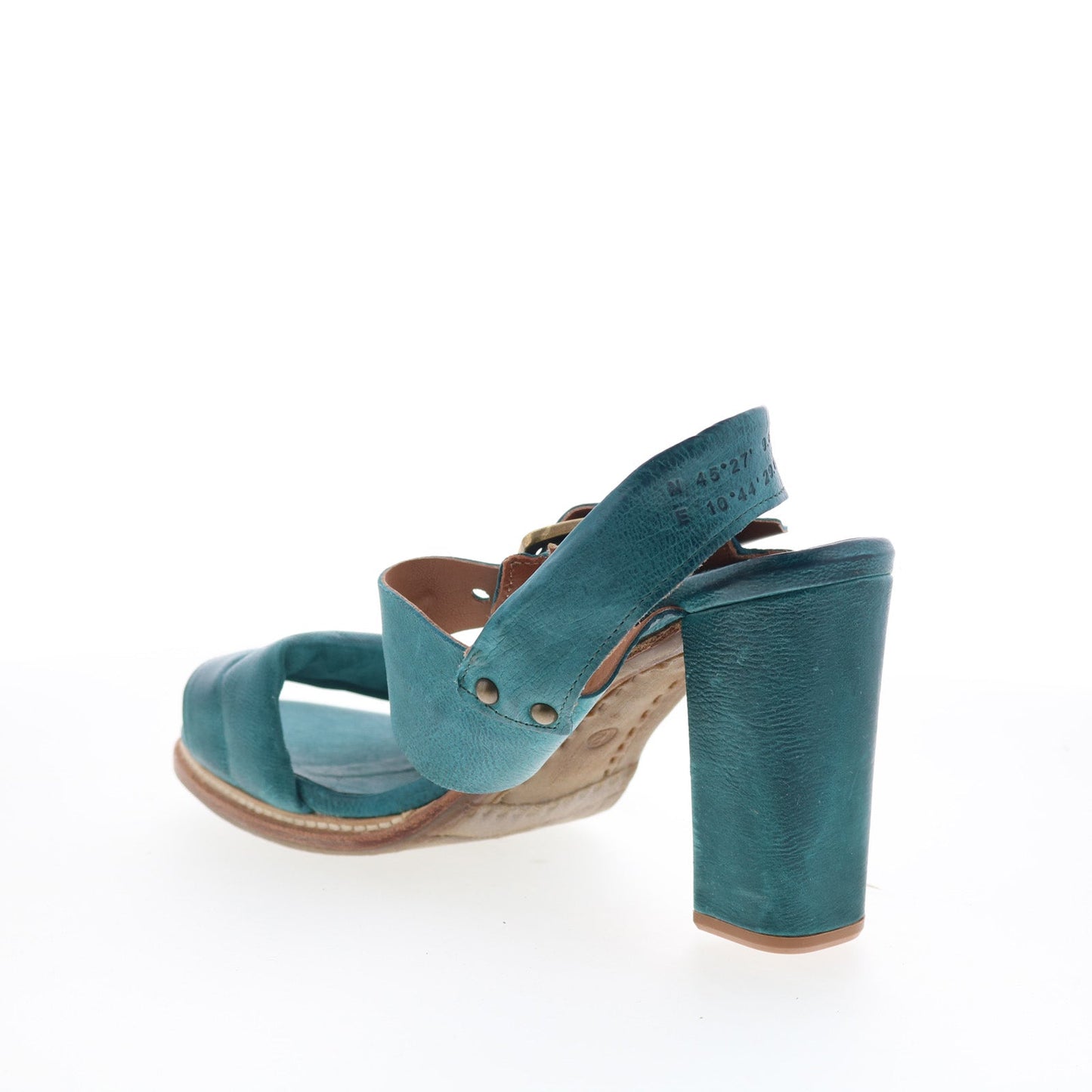 A.S. 98 Barnett Womens Green Leather Hook & Loop Heeled Sandals Shoes