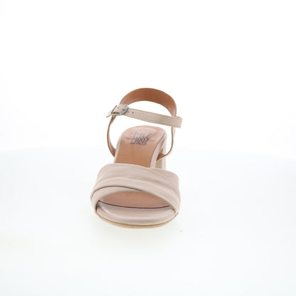 Miz Mooz Bela Womens Beige Leather Hook & Loop Heeled Sandals Shoes