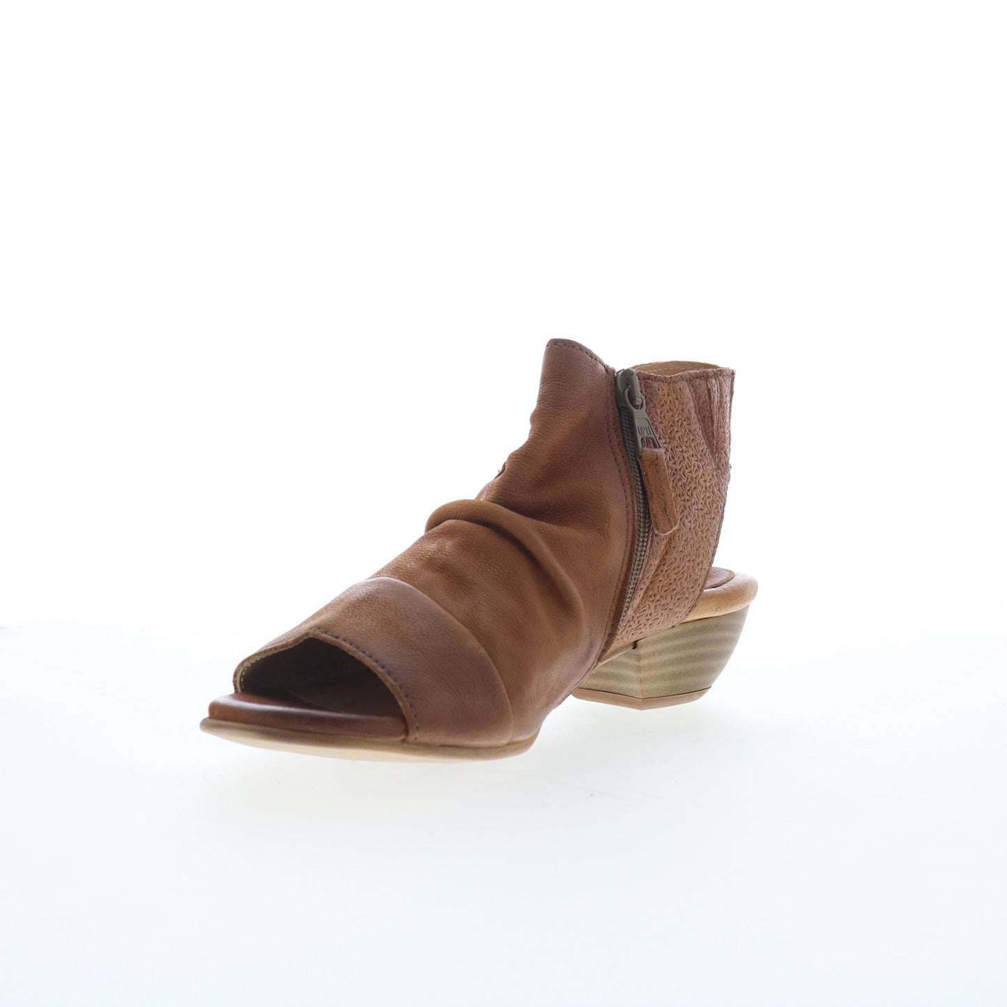 Miz Mooz Carla Womens Brown Leather Zipper Heeled Sandals Shoes