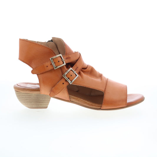 Miz Mooz Cassius Womens Brown Leather Zipper Heeled Sandals Shoes