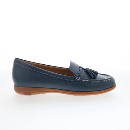 Trotters Dawson T2254-400 Womens Blue Leather Slip On Loafer Flats Shoes