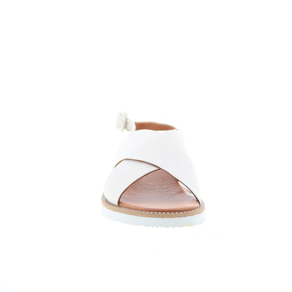 Miz Mooz Ella Womens White Leather Hook & Loop Slingback Sandals Shoes